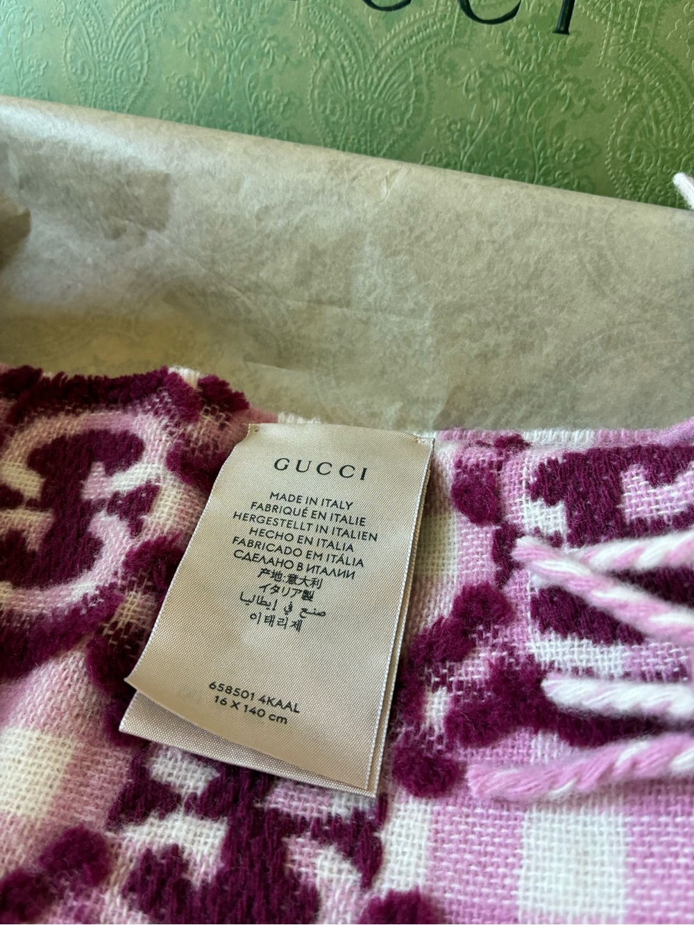 *NWT* Gucci Pink & Plum GG Check Wool Scarf 🧣 16*140cm - Picture 6 of 7